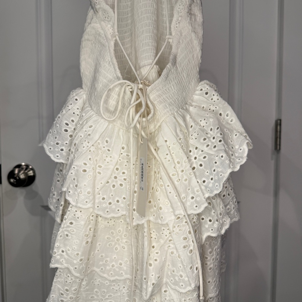 Altar'd State Smocked One-Shoulder Ruffled Eyelet Mini Dress Cream Size XS - Picture 3 of 5